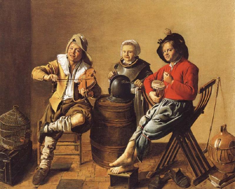 Jan Miense Molenaer Two Boys and a Girl Making Music